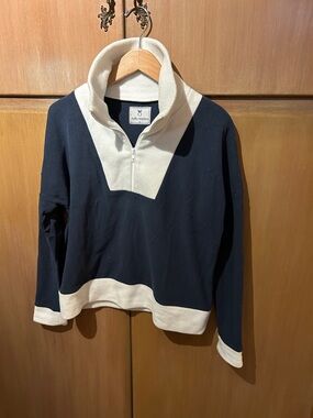 Dudley Stephens Navy and Cream Half-Zip Pullover Hoodie